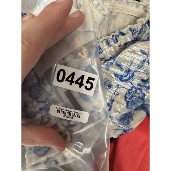 Coquette Blue Toile Ruched Drawstring Crop‎ Top Milkmaid Corset Long sleeve - Picture 5 of 9